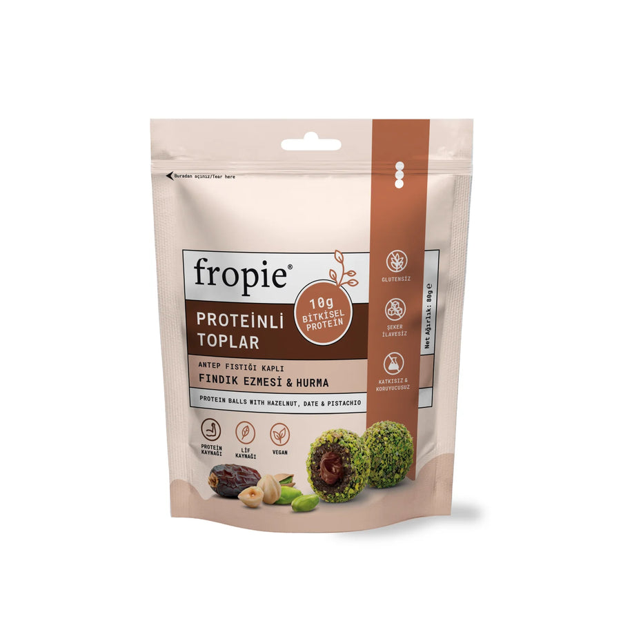 Fropie Proteinli Meyve Topları - Antep Fıstığı Kaplı & Fındık Ezmeli 80 gr