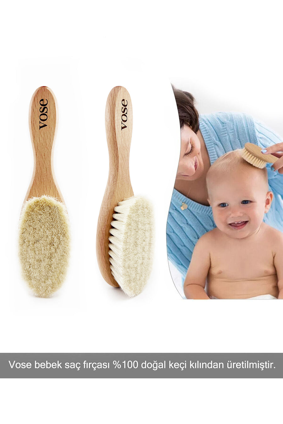 Vose Natural Baby Hair Brush(Keçi kılı Bebek Fırçası) Kılıflı